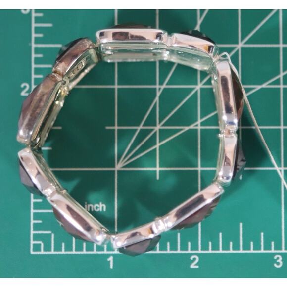 Dana Buchman Stretch Bracelet Silver Tone Bezel Faceted Brown Colored Stones - Picture 8 of 9